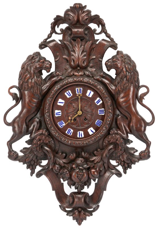 Lot 292: Black Forest Carved Lion Wall Clock