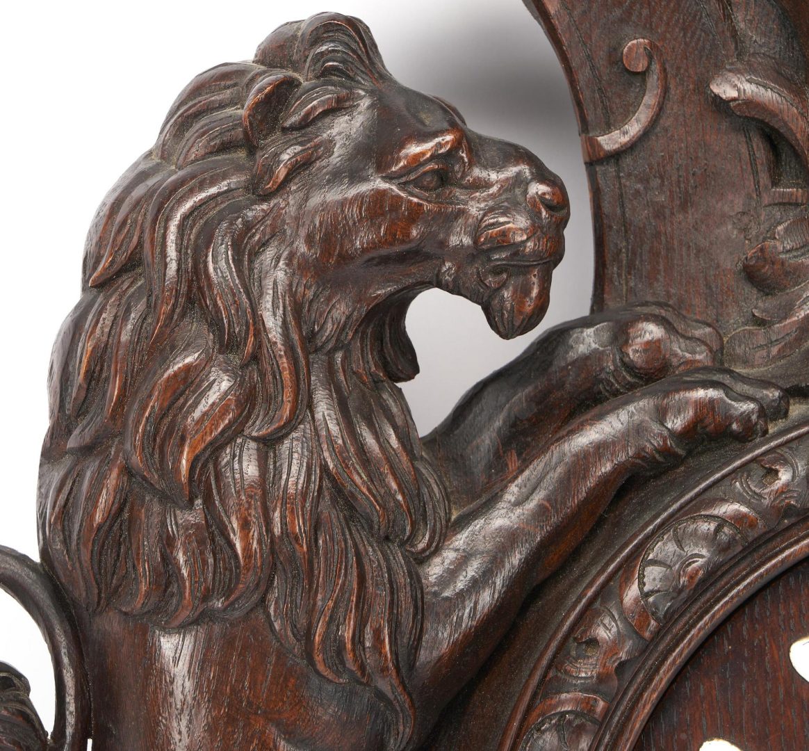 Lot 292: Black Forest Carved Lion Wall Clock
