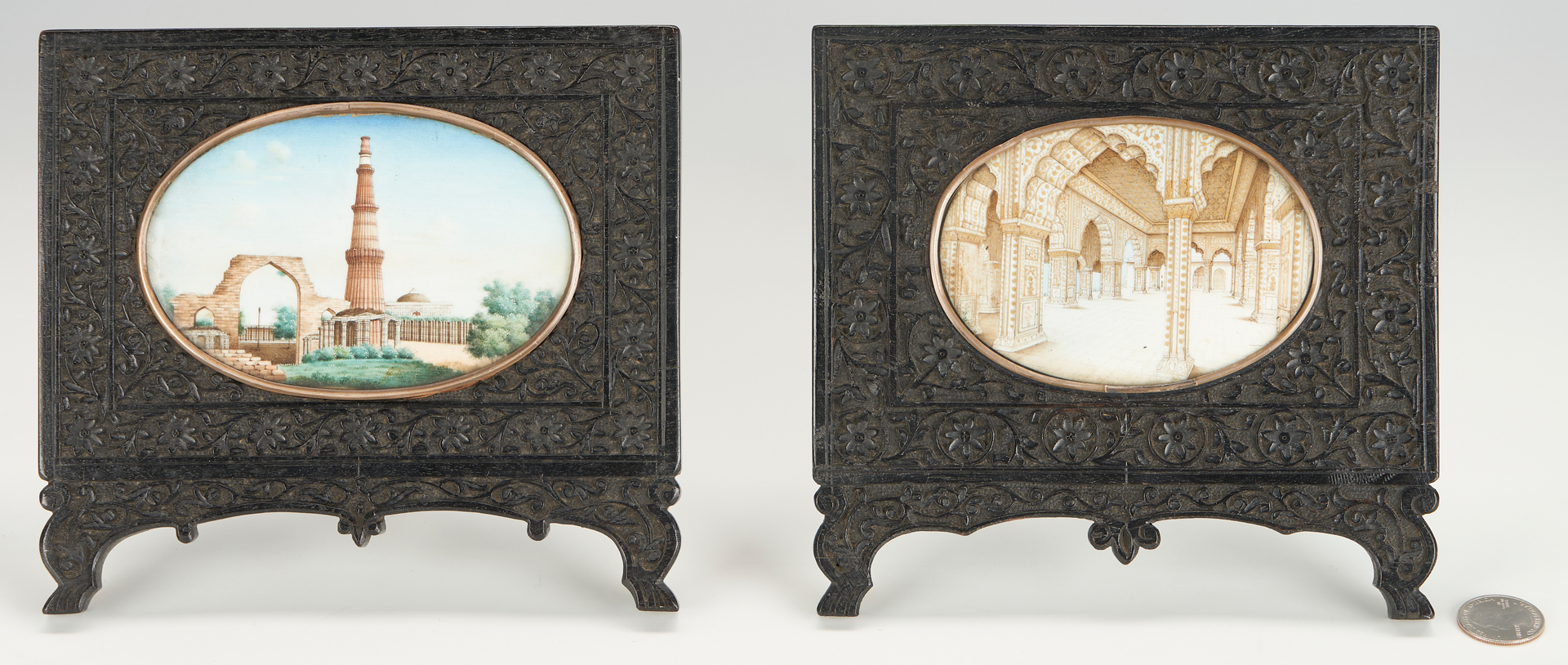 Lot 301: 2 Anglo Indian Grand Tour Miniatures w/ Carved Frames