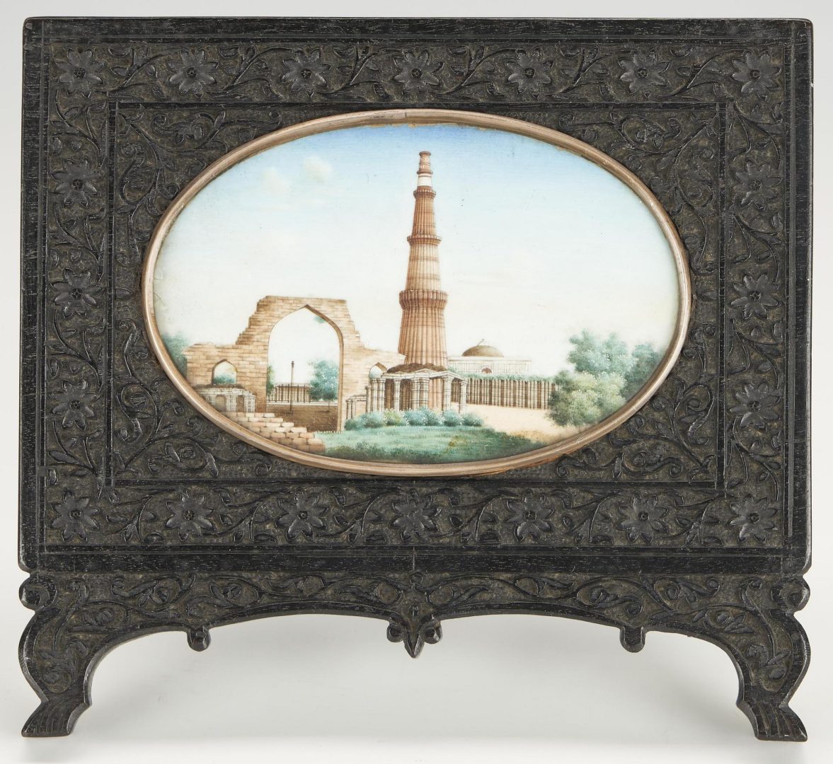 Lot 301: 2 Anglo Indian Grand Tour Miniatures w/ Carved Frames