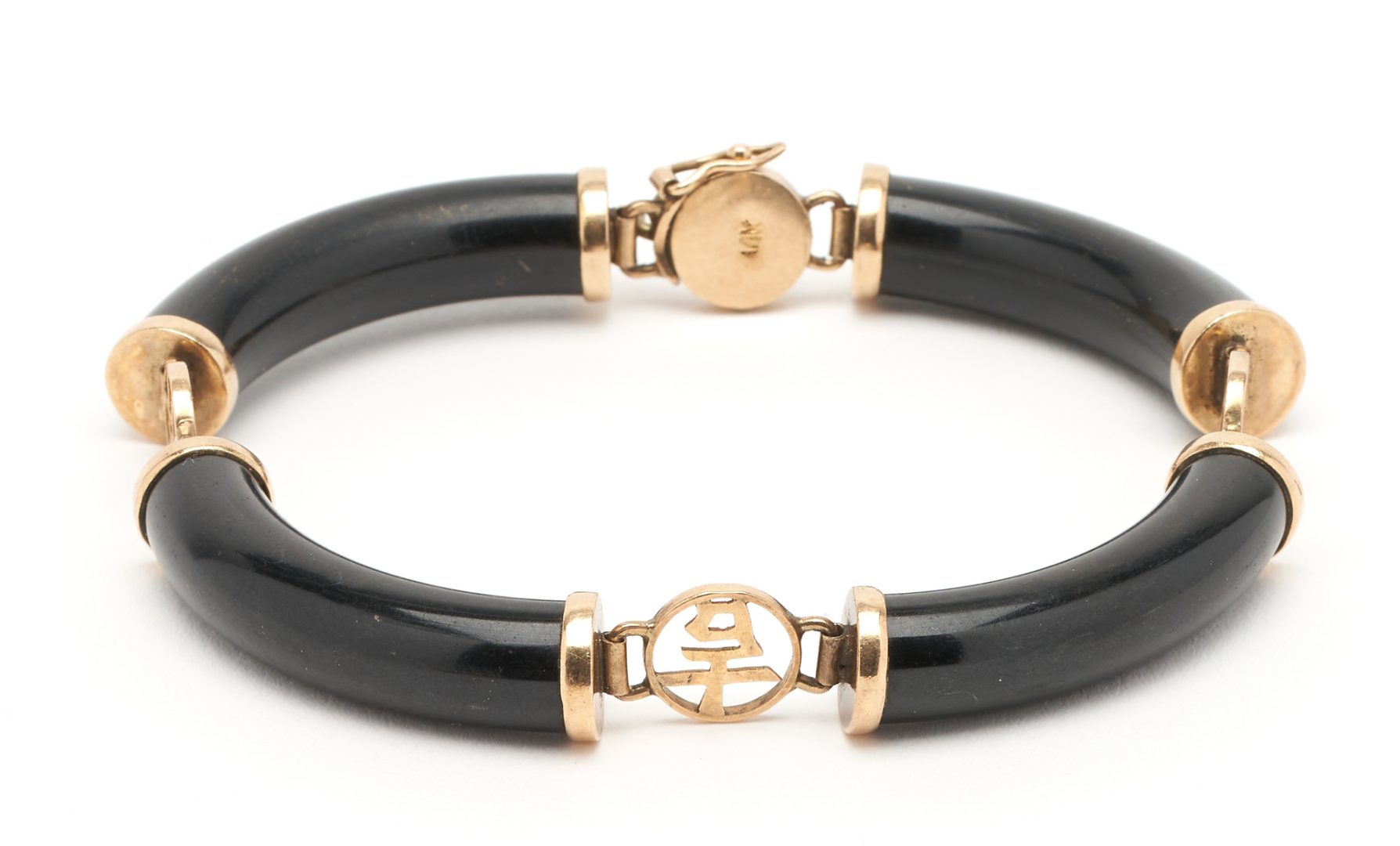 Lot 306: 15 Assorted Asian Jewelry Items, incl. 14K Gold & Black Onyx Bracelet, Jade