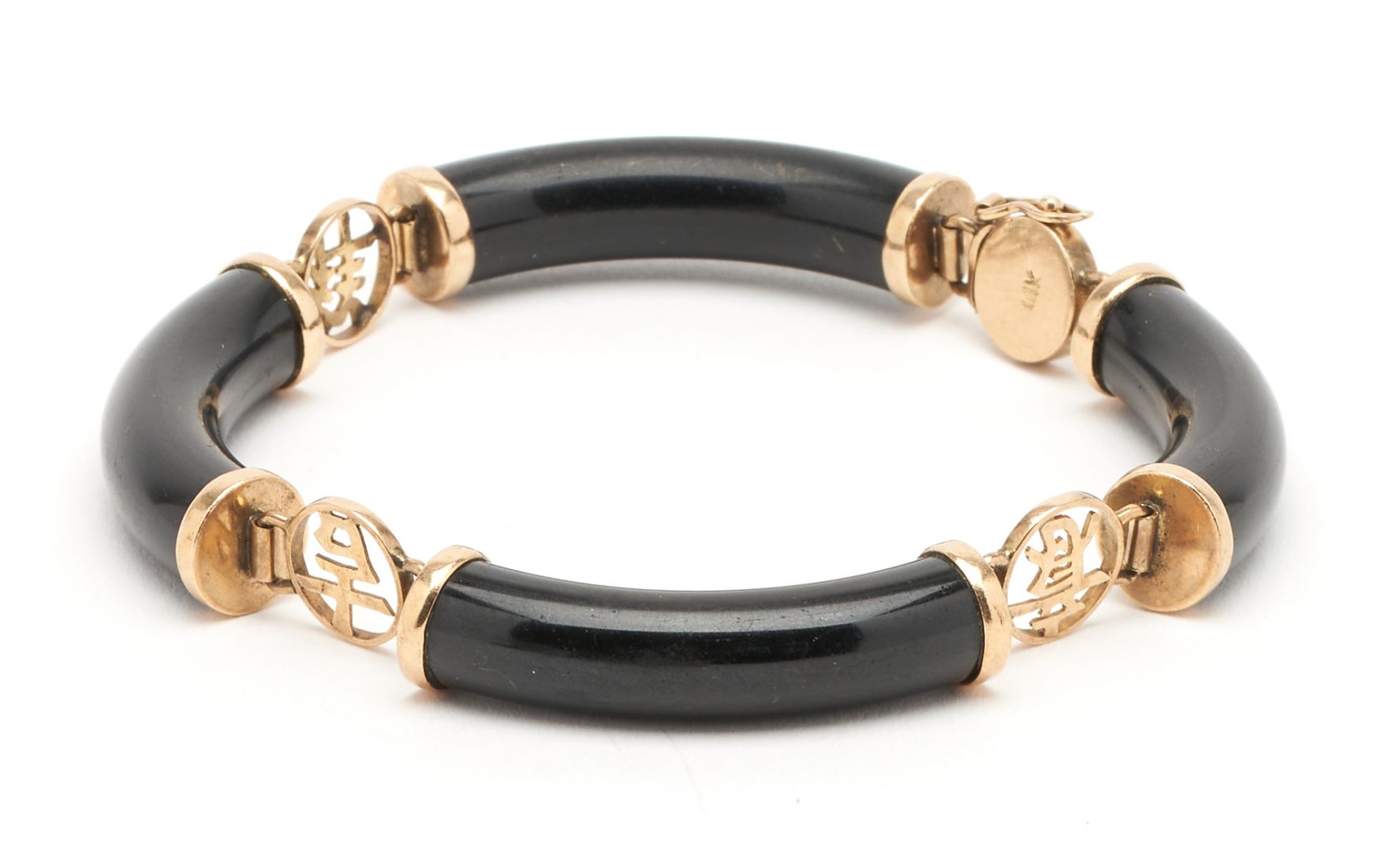 Lot 306: 15 Assorted Asian Jewelry Items, incl. 14K Gold & Black Onyx Bracelet, Jade