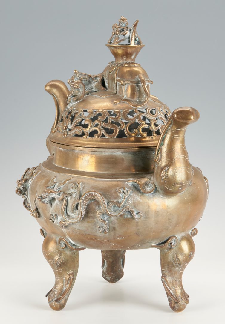 Lot 318: 2 Asian Bronze Items, Censer & Buddha