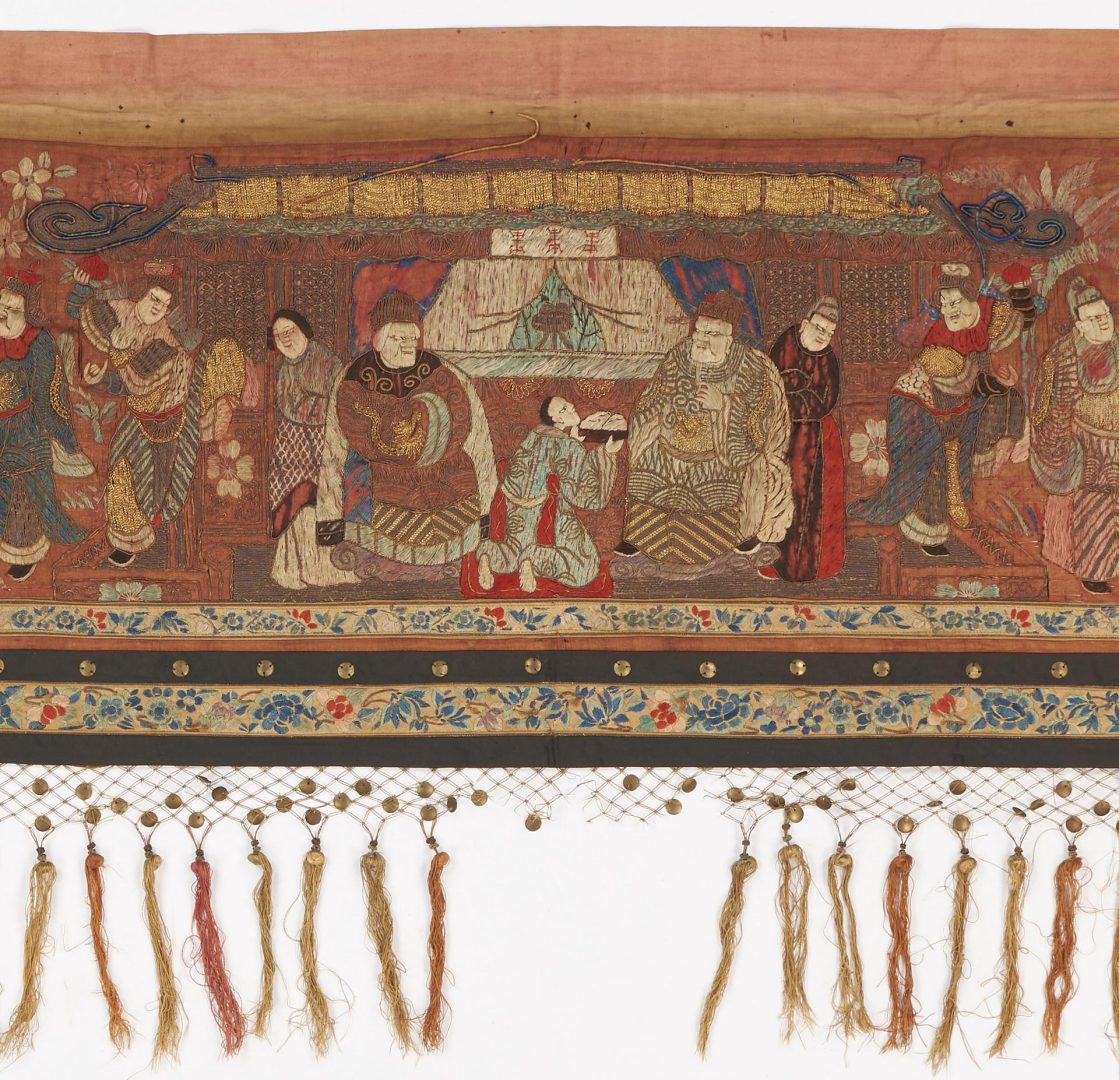 Lot 326: Chinese Table Screen, Silk Embroidery & Asian Thangka, 3 pcs