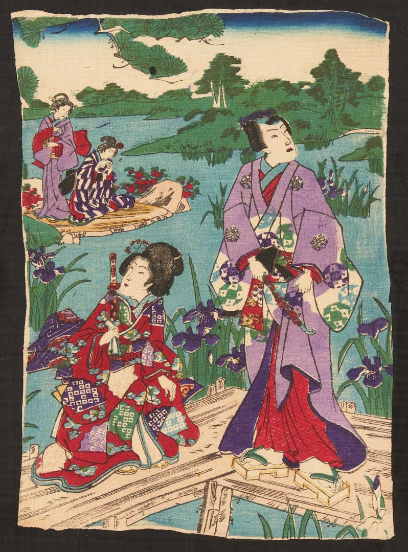 Lot 327: 5 Asian Framed Items, Ancestor Portrait, Japanese Textile Prints, Chinese Embroideries