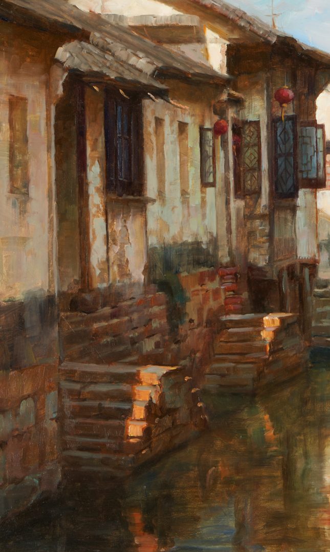 Lot 329: 2 Chinese Canal Paintings, incl. Jie Wei Zhou, Huang Youwei