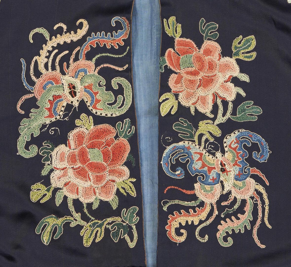 Lot 32: Chinese Blue Silk Robe w/ Forbidden Stitch