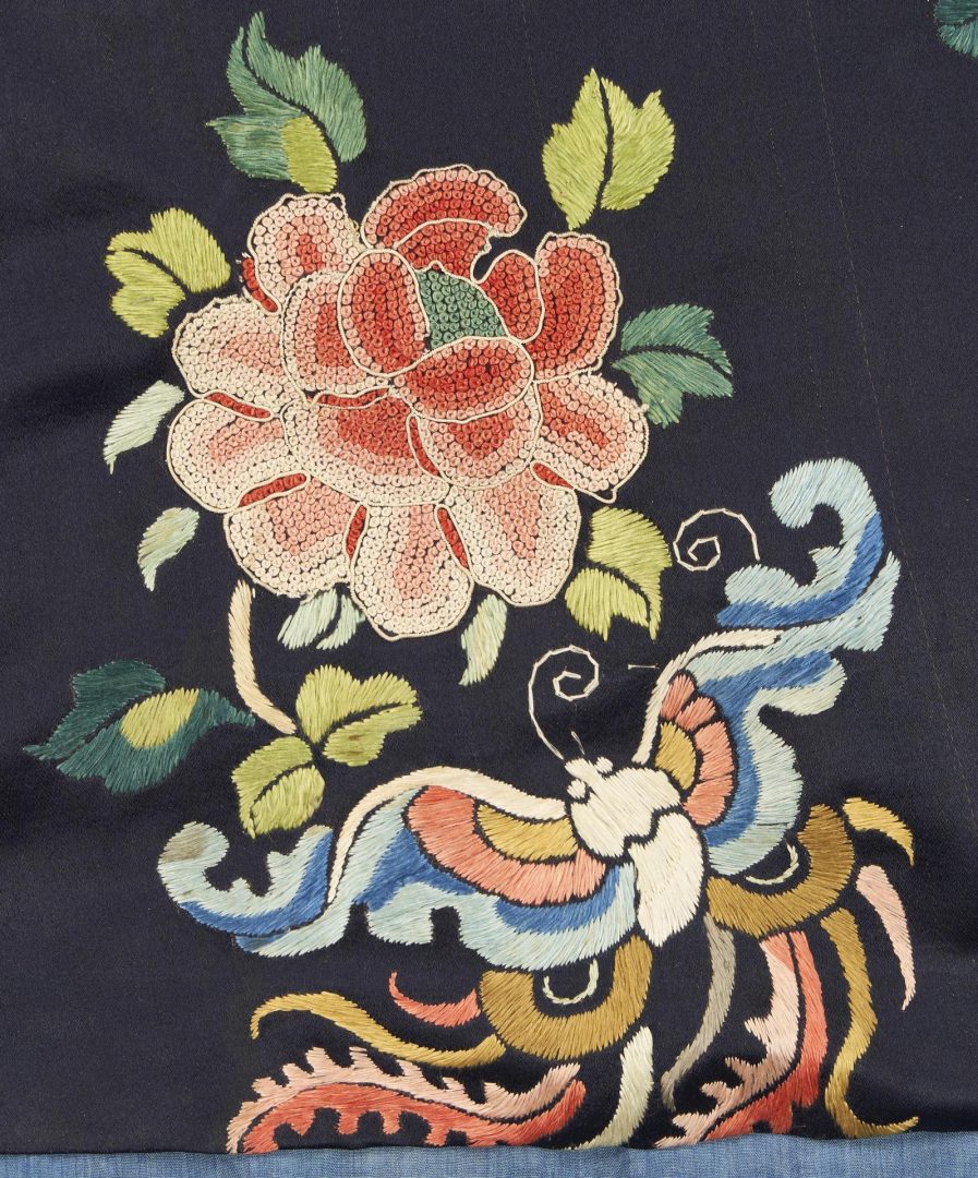 Lot 32: Chinese Blue Silk Robe w/ Forbidden Stitch