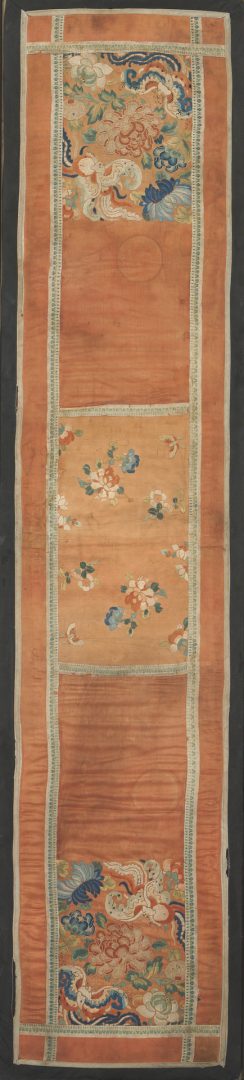 Lot 33: Chinese Qing Embroidery Panel, Bats & Chrysanthemums