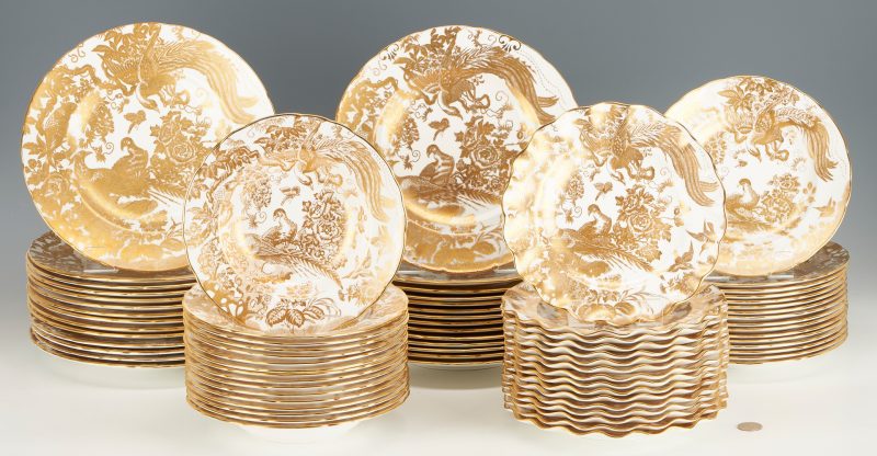 Lot 359: 72 Pcs. Royal Crown Derby Gold Aves Dinner Service