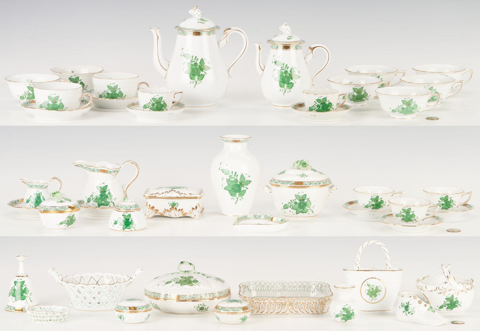 Lot 365: 44 Pcs. Herend Chinese Bouquet Green Coffee Set & Misc.