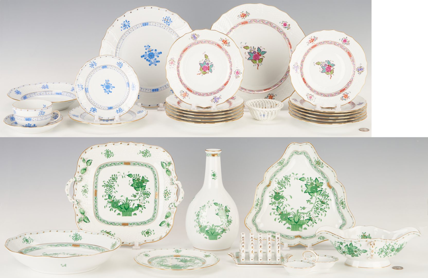 Lot 368: 28 Pcs. Herend Tableware, incl. Indian Basket, Waldstein, & Chinese Bouquet Multi