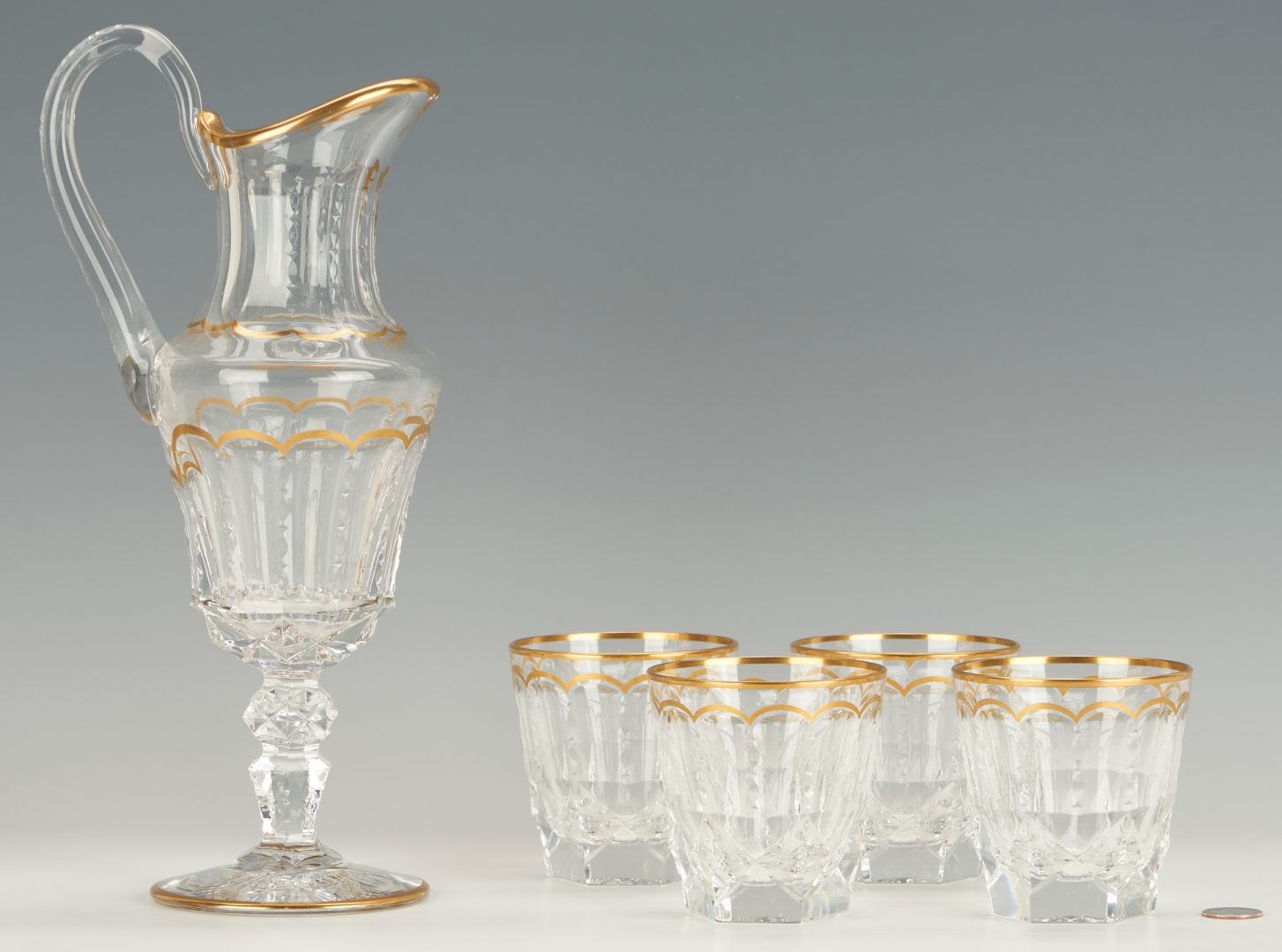Lot 376: 5 pcs St. Louis Excellence Crystal, Pitcher & Old Fashioned Glasses
