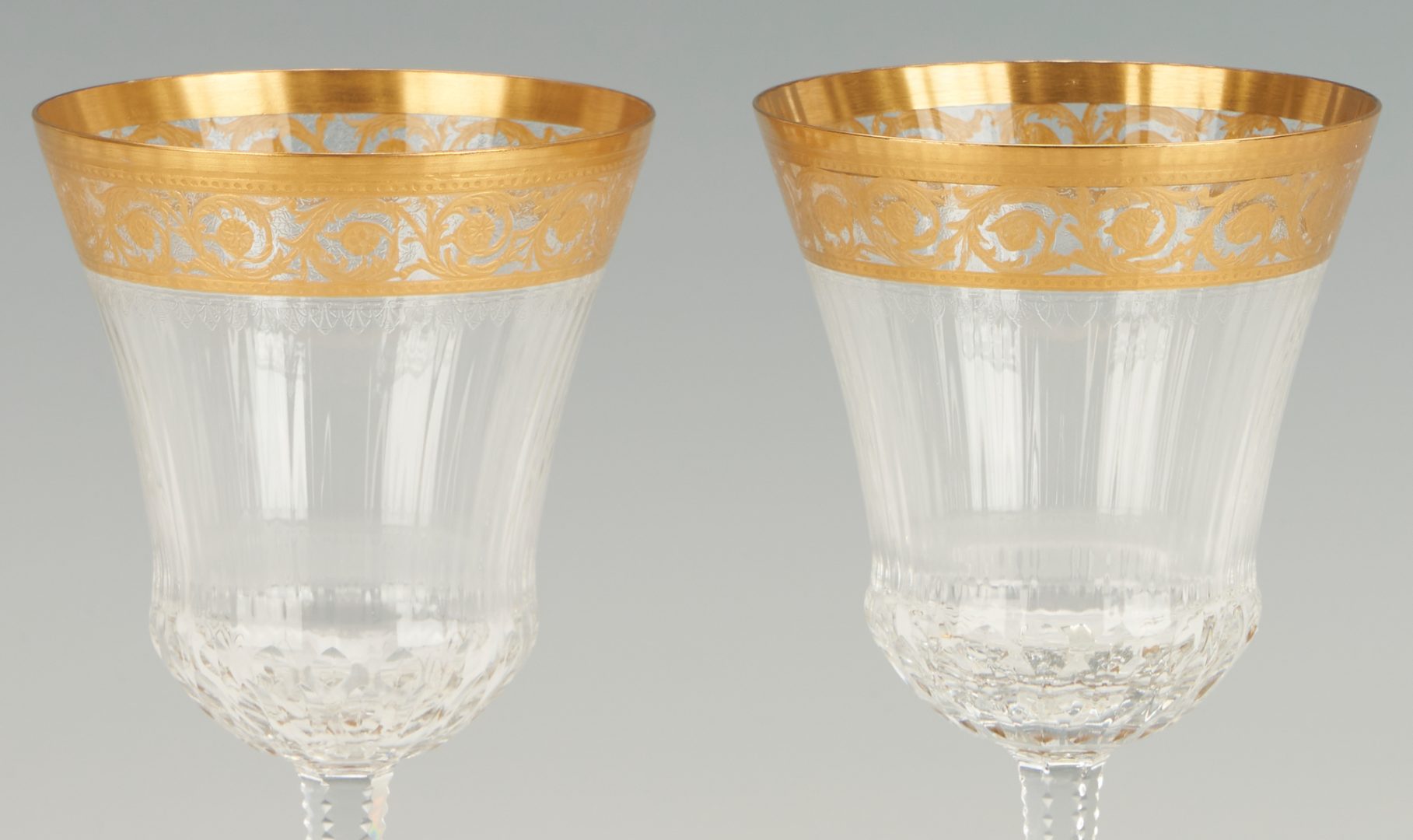 Lot 378: 15 St. Louis Thistle Crystal Water Goblets