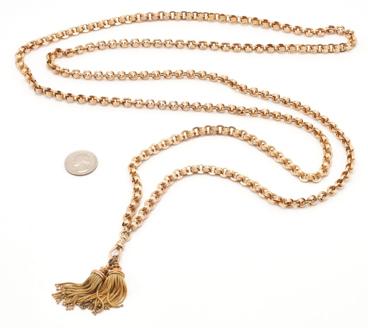 Lot 37: Antique 14K Gold Tassel & Chain, 194 grams, plus Antique Photo