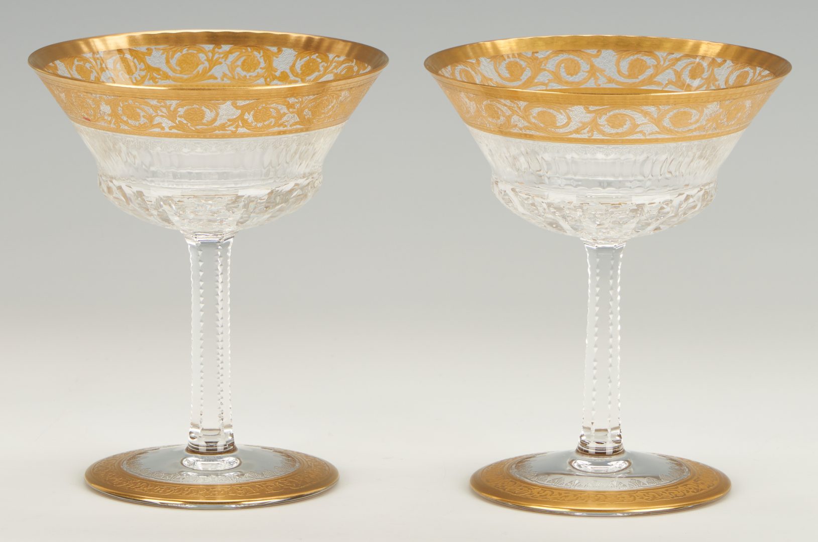 Lot 382: 12 St. Louis Thistle Crystal Champagne Glasses, 1 of 2