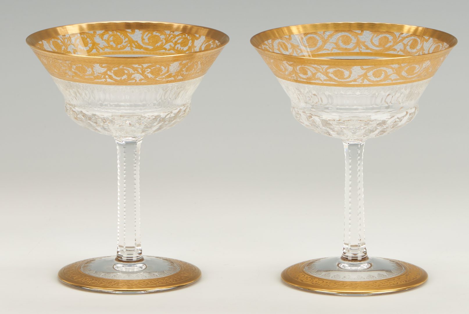 Lot 382: 12 St. Louis Thistle Crystal Champagne Glasses, 1 of 2