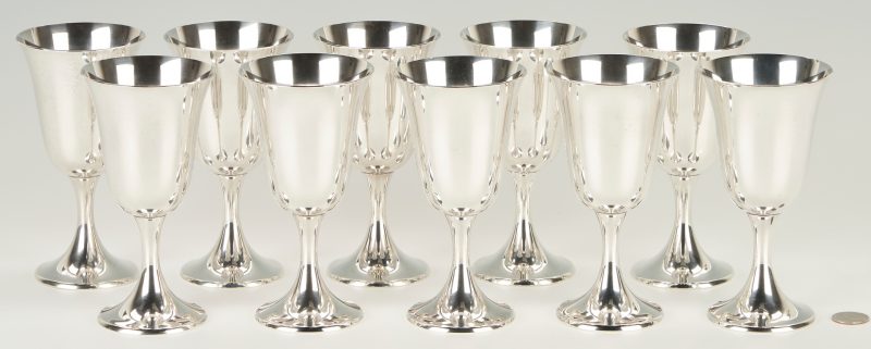 Lot 436: 10 Gorham Puritan Sterling Silver Goblets