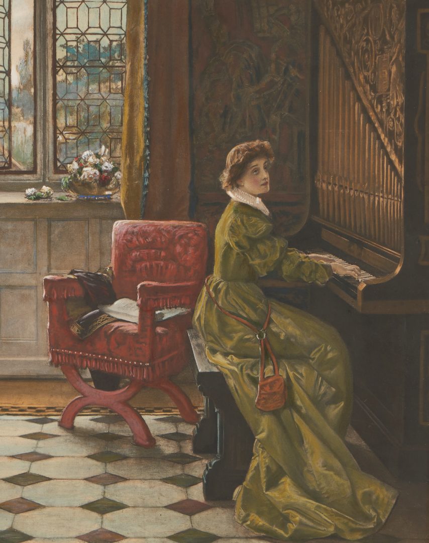 Lot 457: F. Sydney Muschamp, Watercolor & Gouache Painting, Music Room