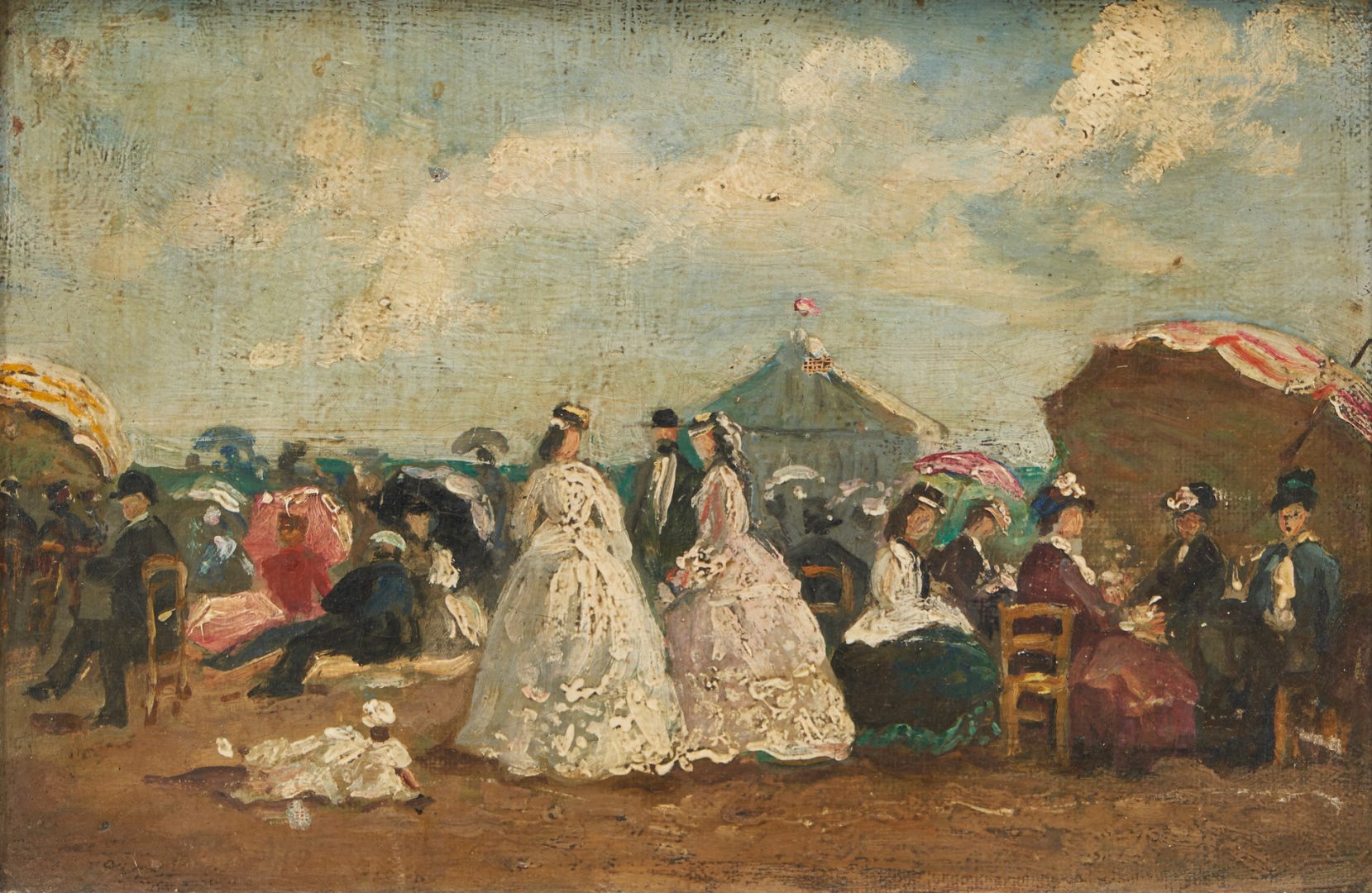 Lot 458: Manner of Eugene Boudin, 19th C. Victorian Beach Painting