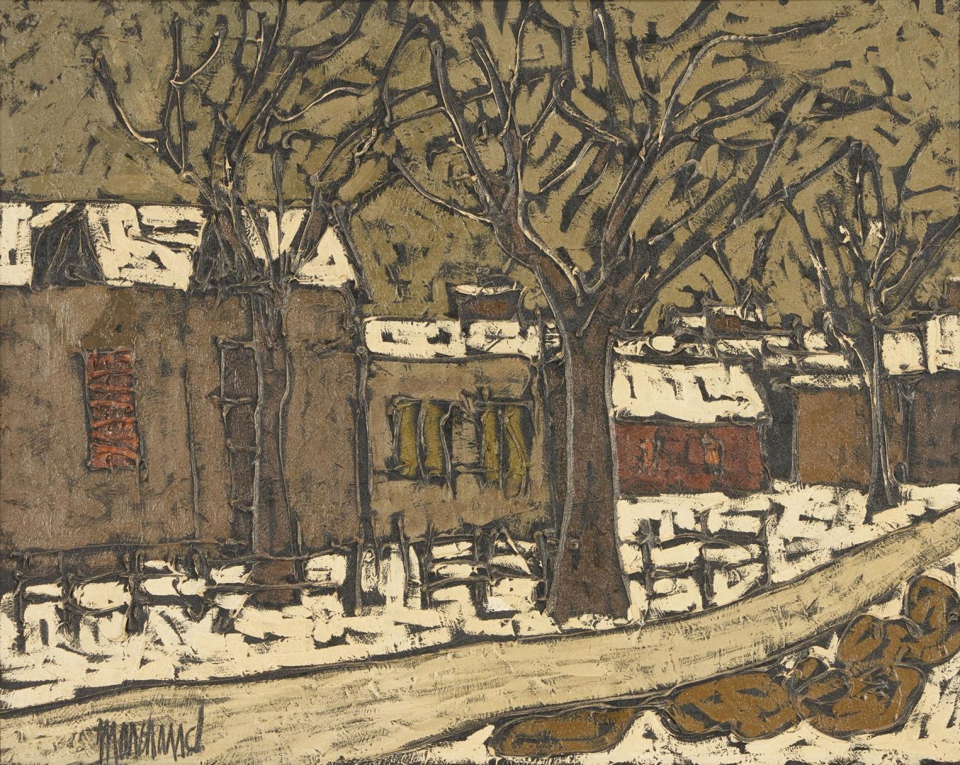 Lot 471: Phillipe Marchand O/C Winter Street Scene Painting