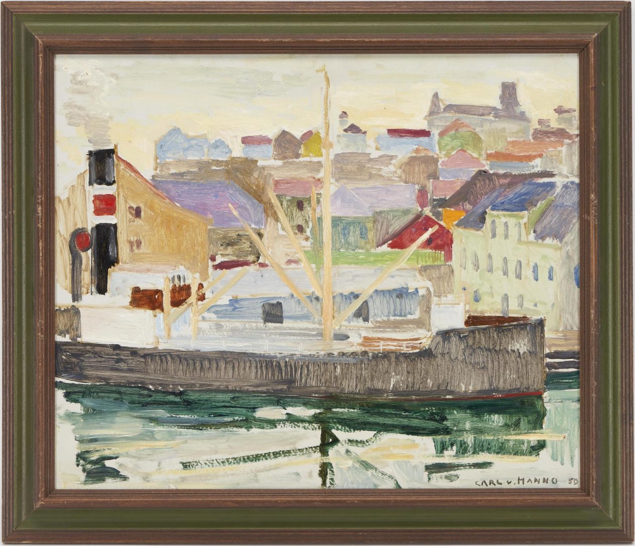 Lot 475: 2 Carl Von Hanno O/B Paintings, Harbor Scene & Construction Site