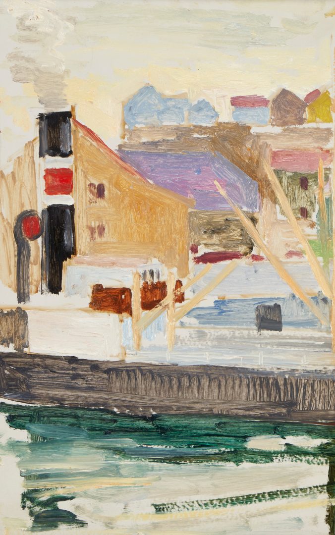 Lot 475: 2 Carl Von Hanno O/B Paintings, Harbor Scene & Construction Site