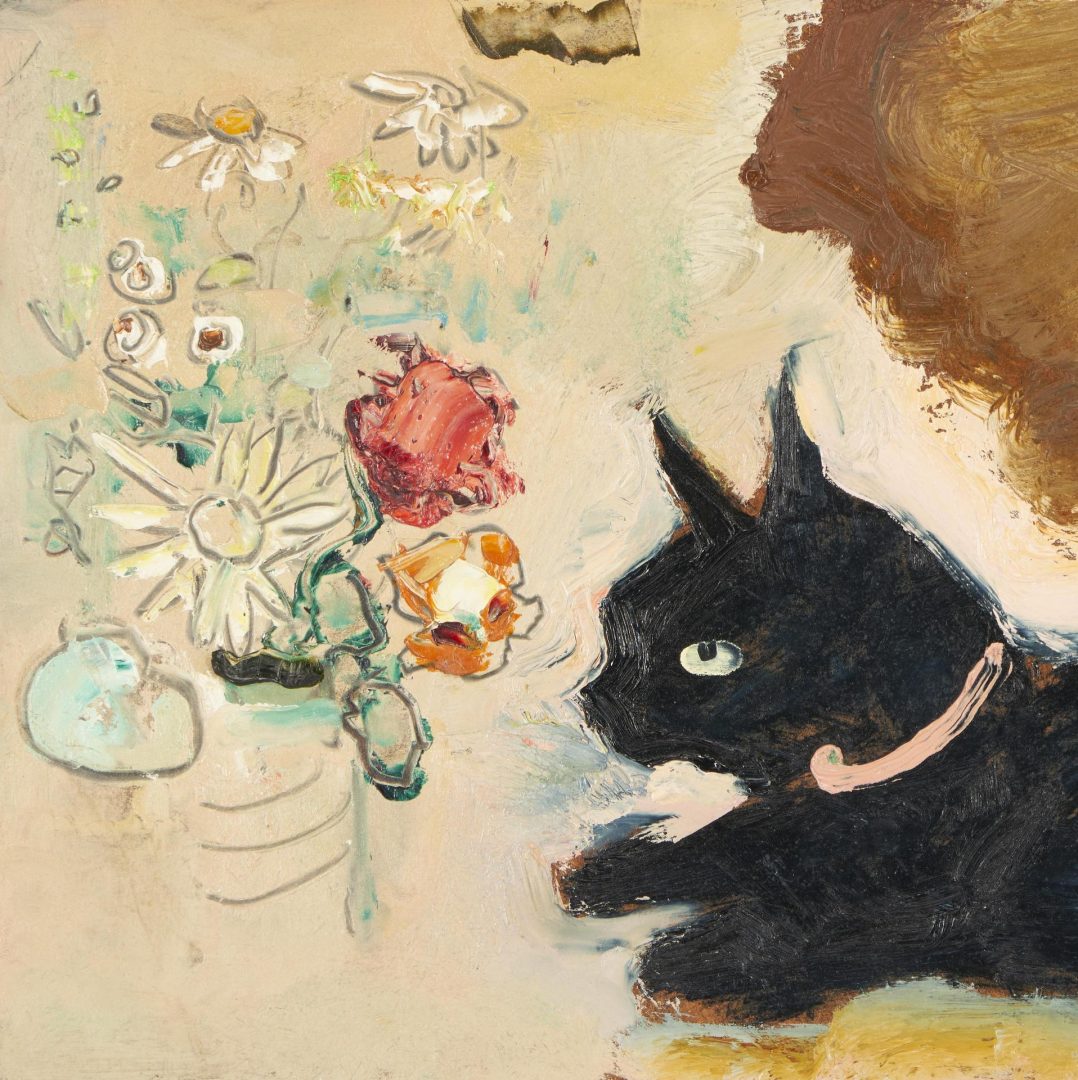 Lot 478: Sterling Strauser O/B Painting, Still Life w/ Black Cat
