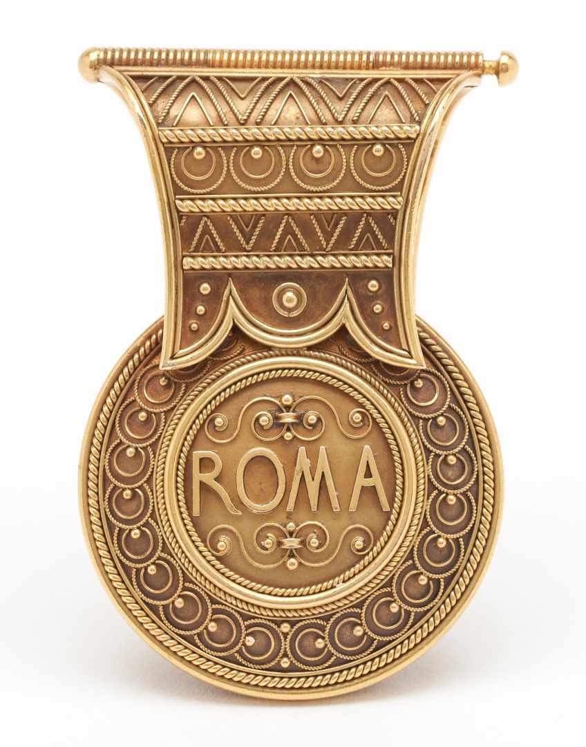 Lot 47: Etruscan Revival Coral Bracelet, Pin and Clip attr. Castellani