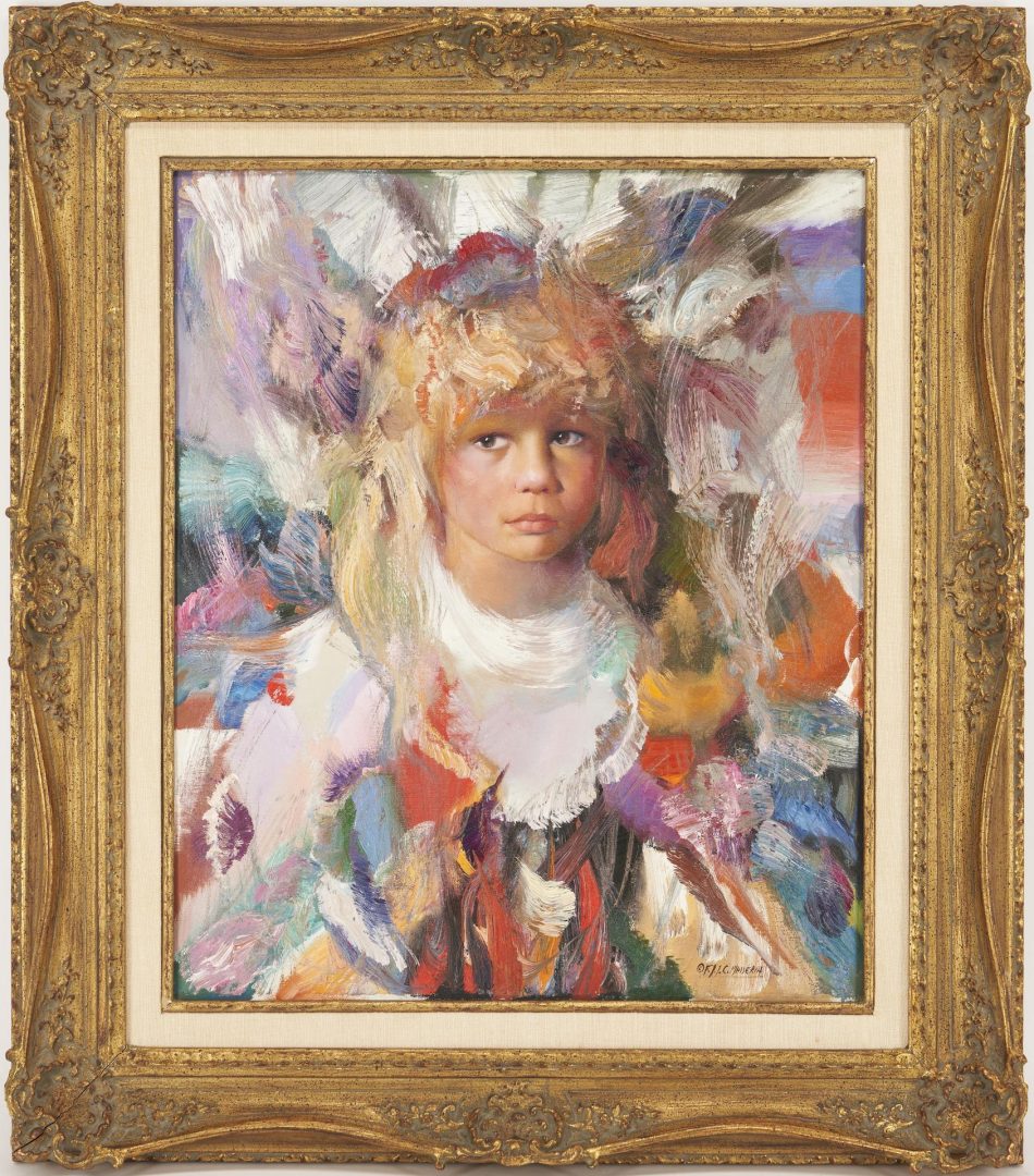 Lot 480: Francisco Masseria O/C Painting, Portrait of a Young Girl
