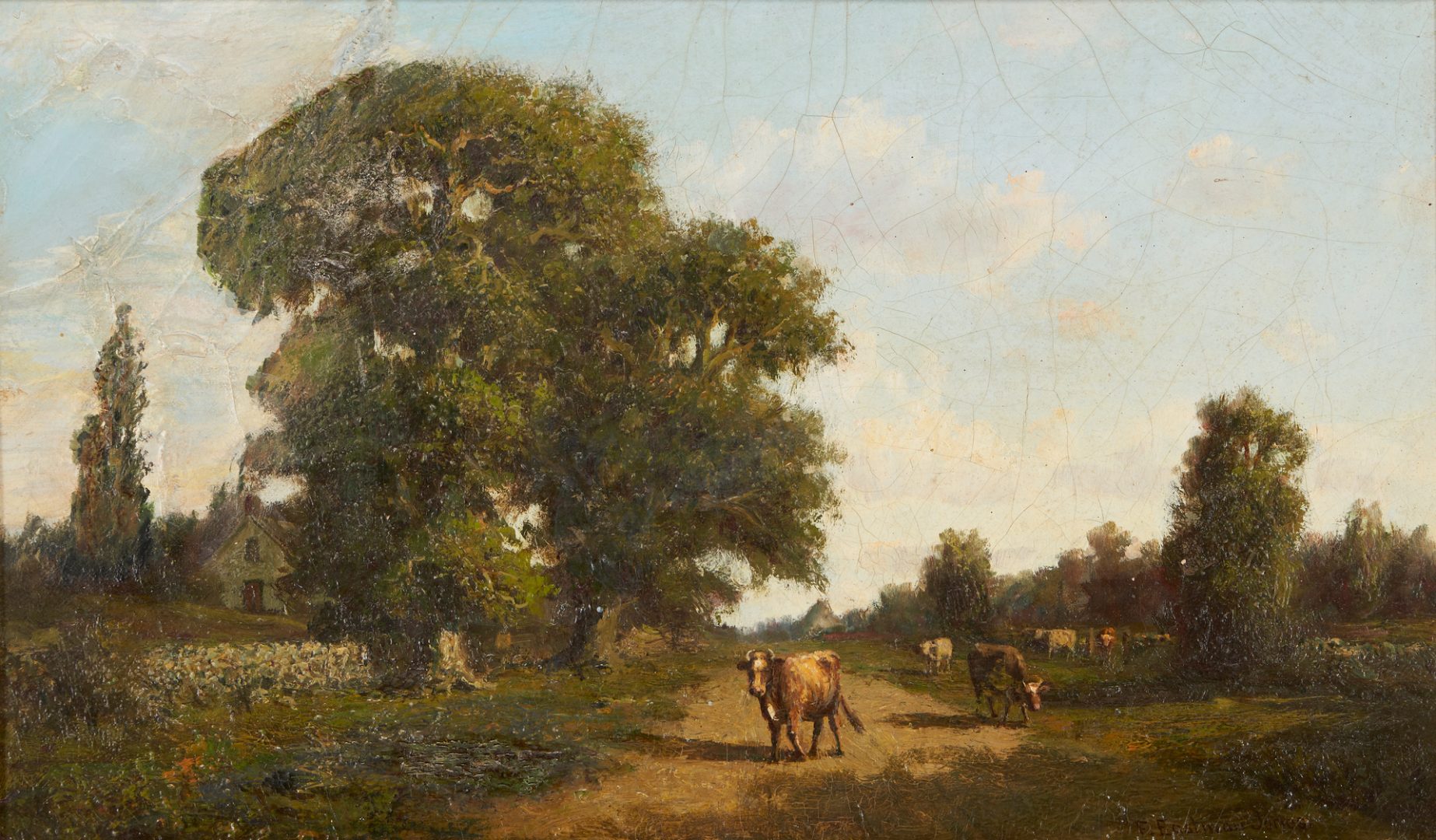 Lot 483: F. Eastman Jones O/C Landscape Painting with Cattle