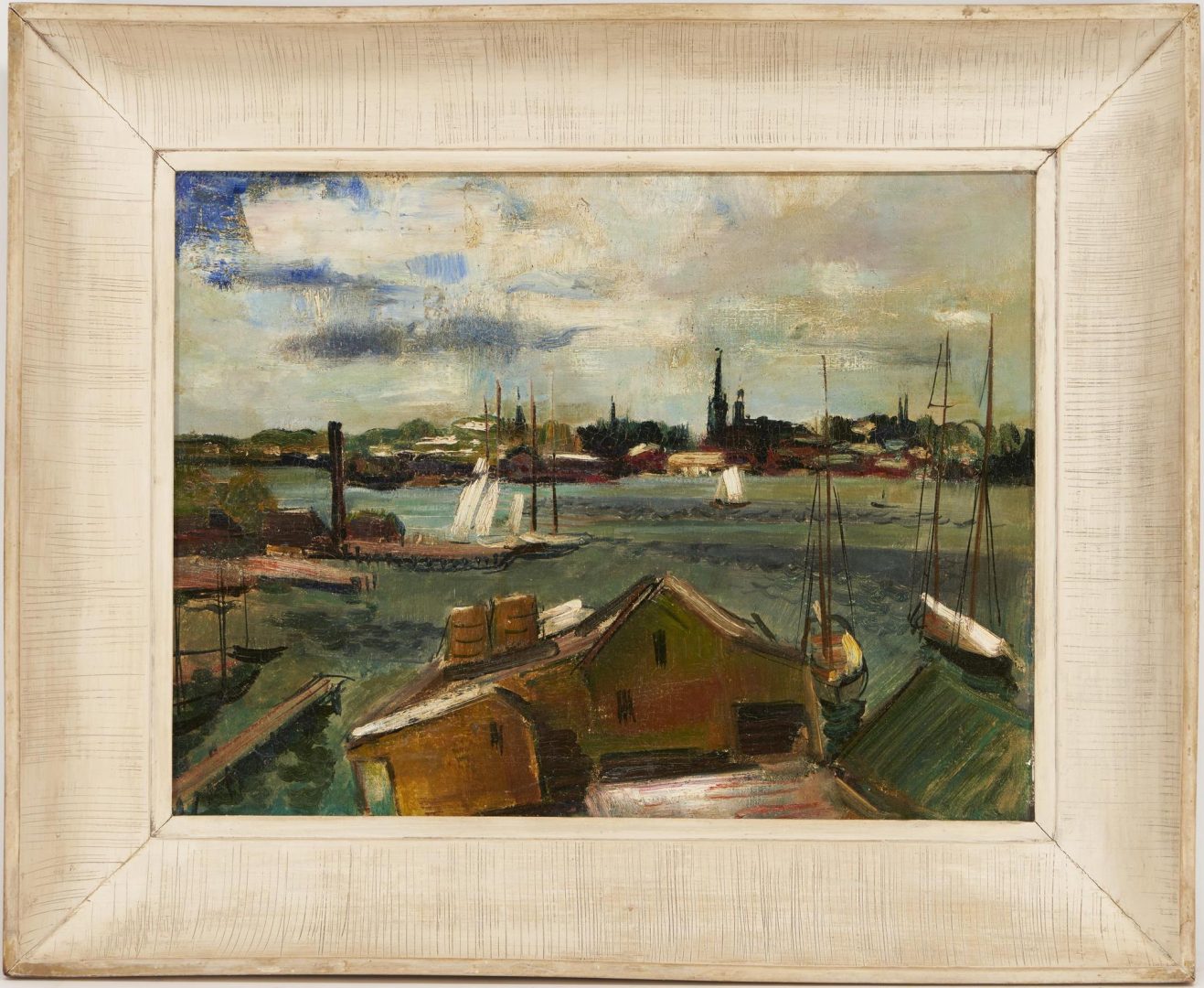 Lot 497: Rudolf Jacobi Oil on Canvas Painting, Harbor Scene