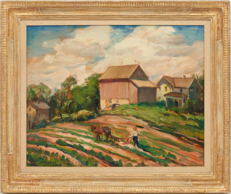 Lot 509: Francesco Spicuzza O/B Painting, Farm Landscape