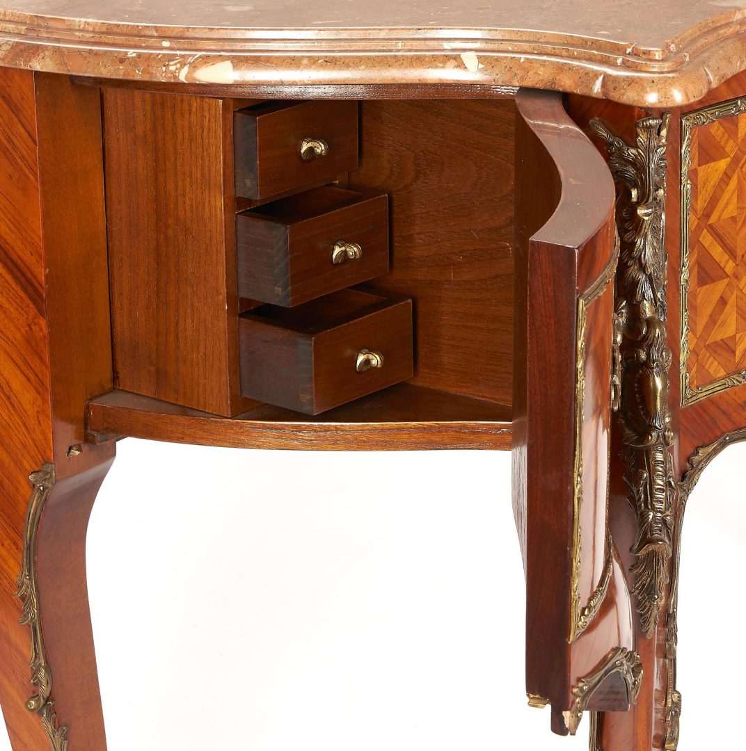 Lot 542: Louis XV Style Marble Top Commode w/ Secret Side Compartments