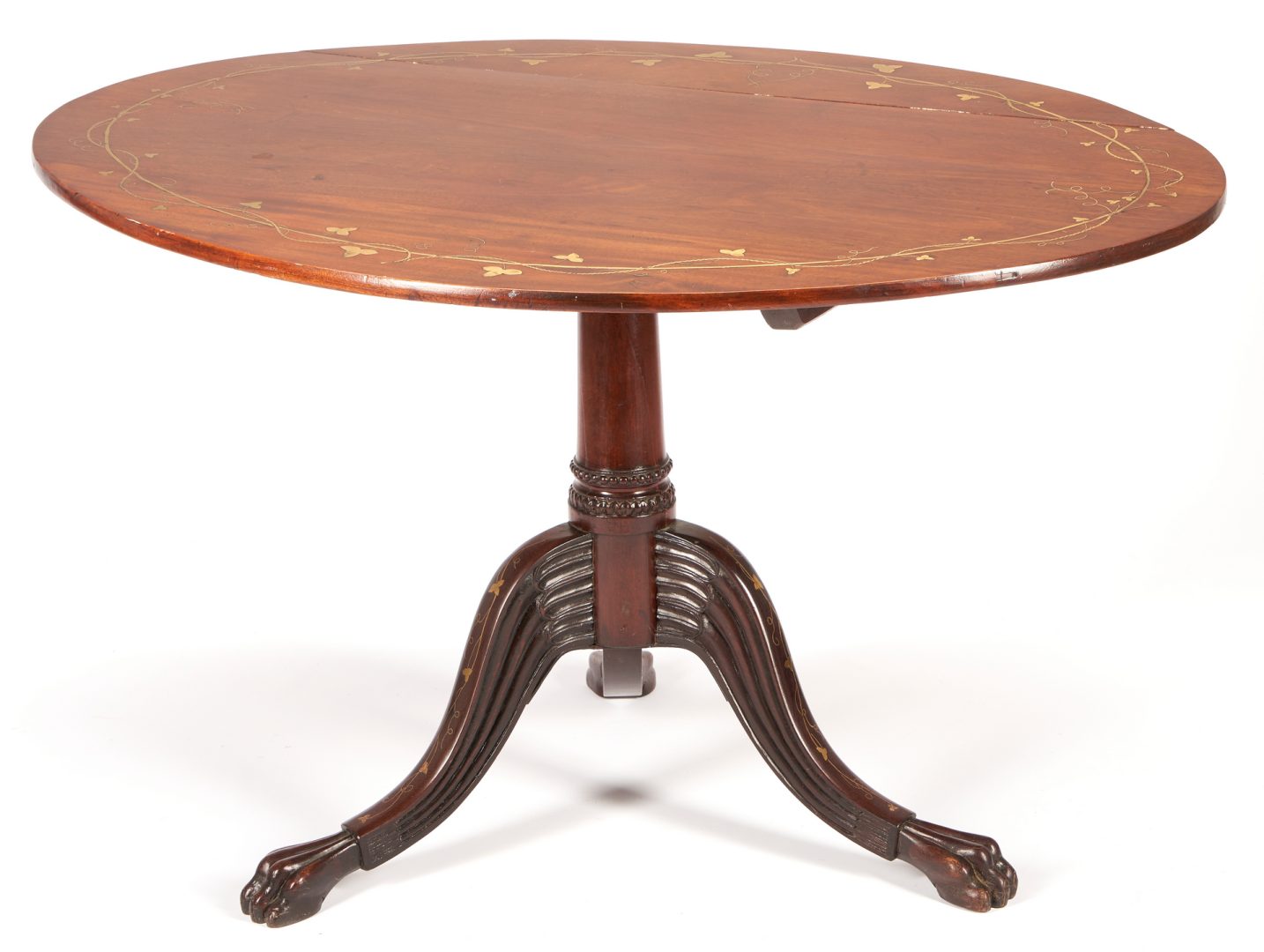Lot 548: British Regency Mahogany Brass Inlaid Tilt-Top Table