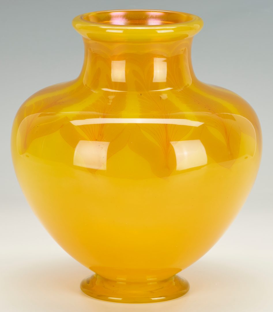 Lot 559: Signed Louis Tiffany Favrile Art Glass Vase