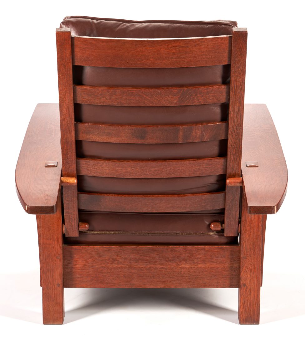 Lot 568: Mission Stickley Furniture Incl. Arm Chair, Footstool, & Magazine Rack, Three (3) Items