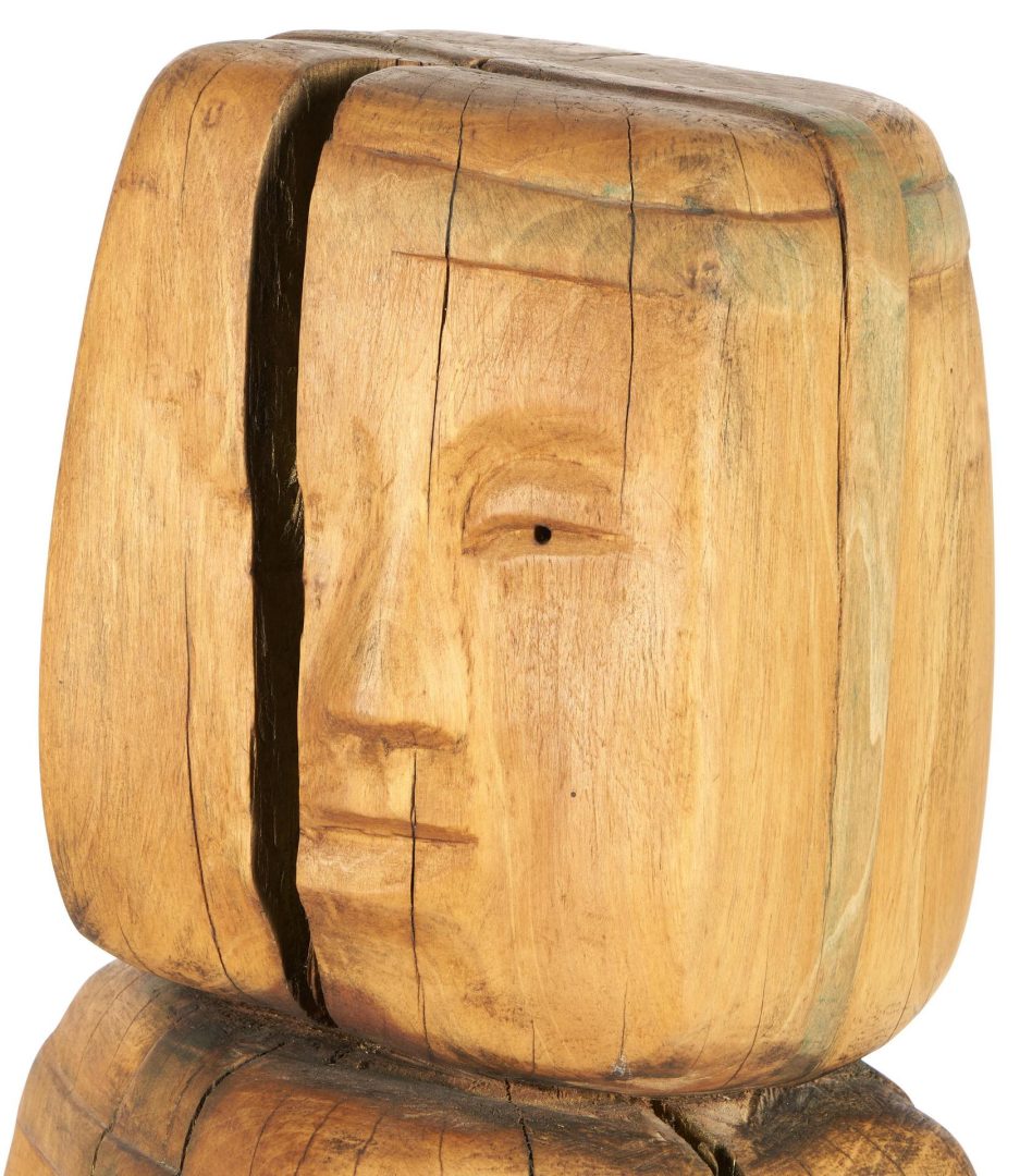 Lot 569: Large Tall Olen Bryant Wood Sculpture, 3 Heads