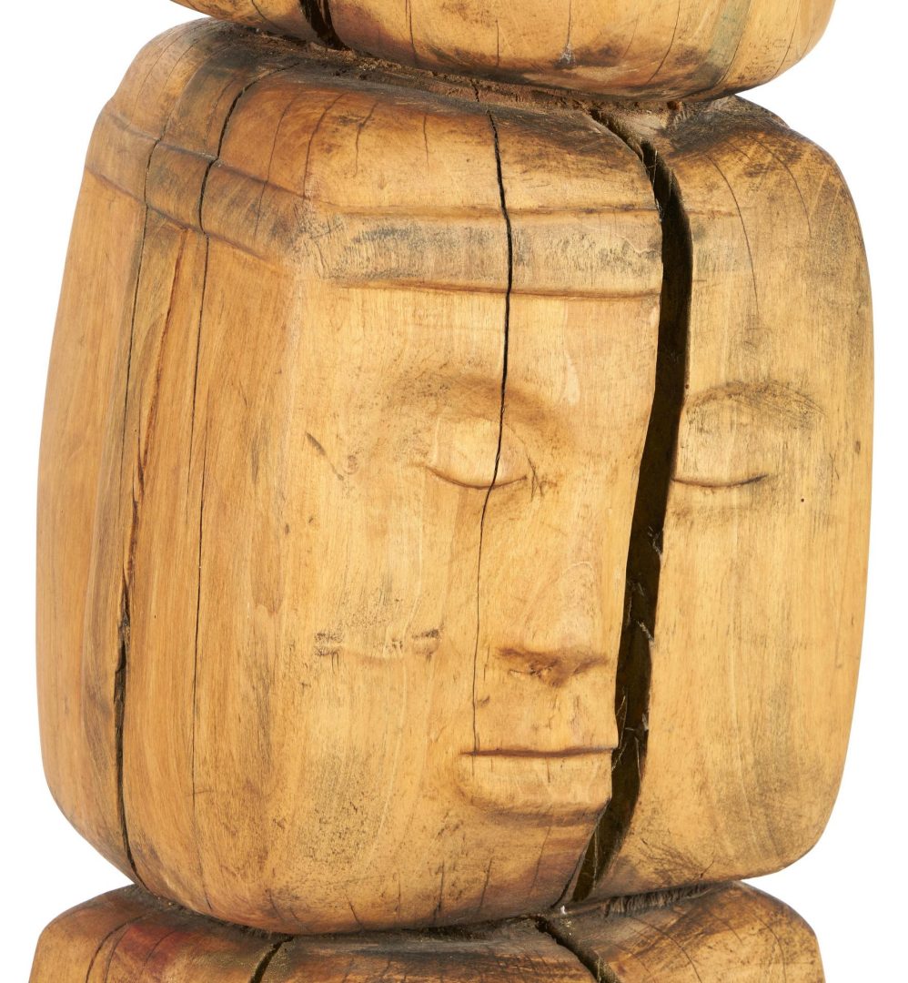 Lot 569: Large Tall Olen Bryant Wood Sculpture, 3 Heads