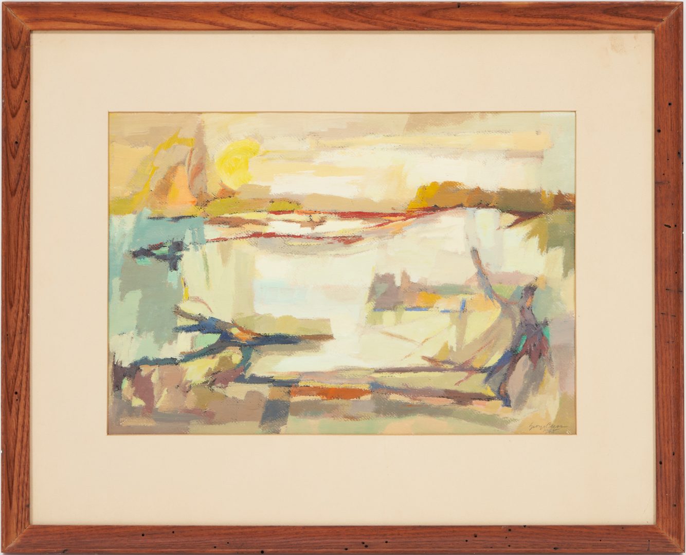 Lot 572: George Cress Abstract Landscape Painting, Inlet Sunrise No. 1