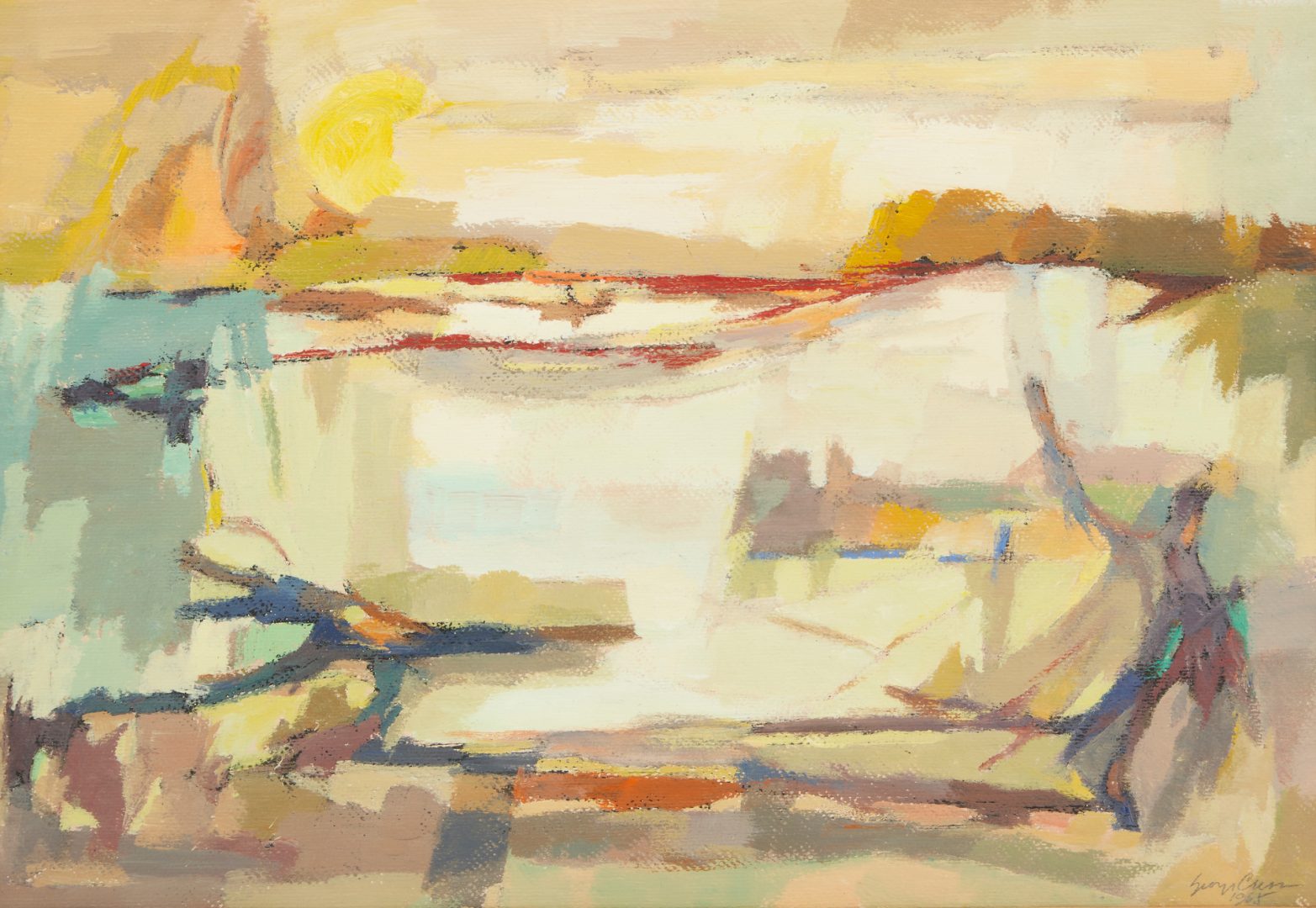 Lot 572: George Cress Abstract Landscape Painting, Inlet Sunrise No. 1