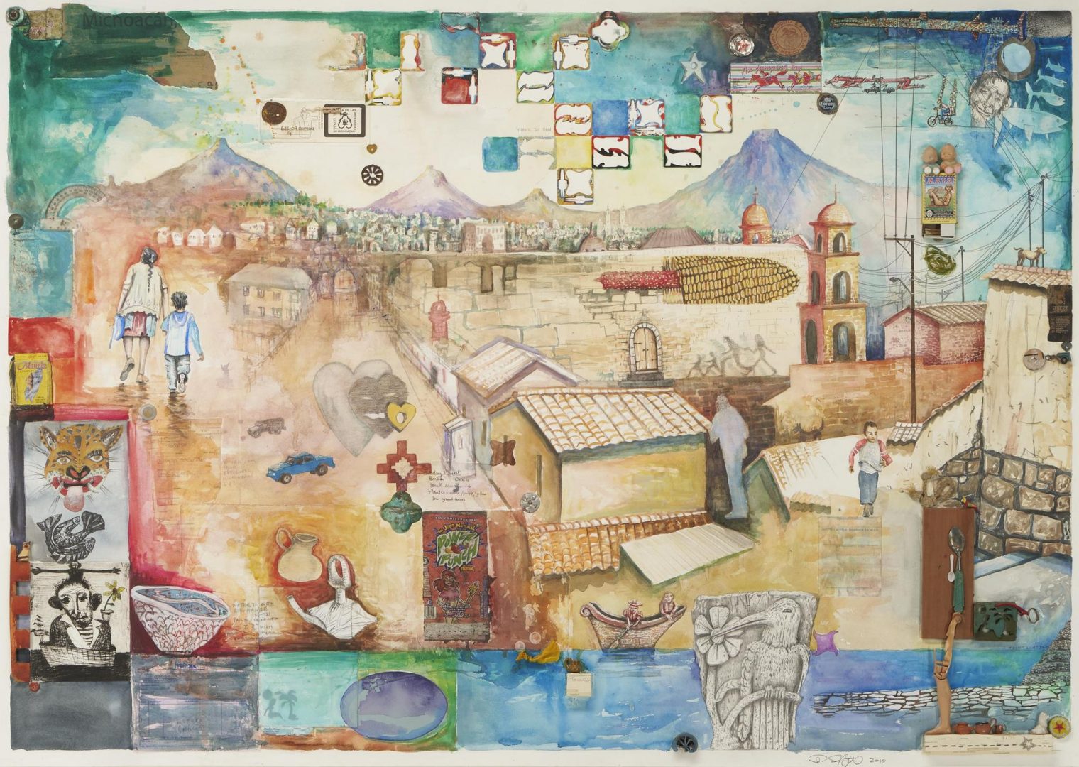 Lot 575: Andrew Saftel Mixed Media Collage, Souvenir