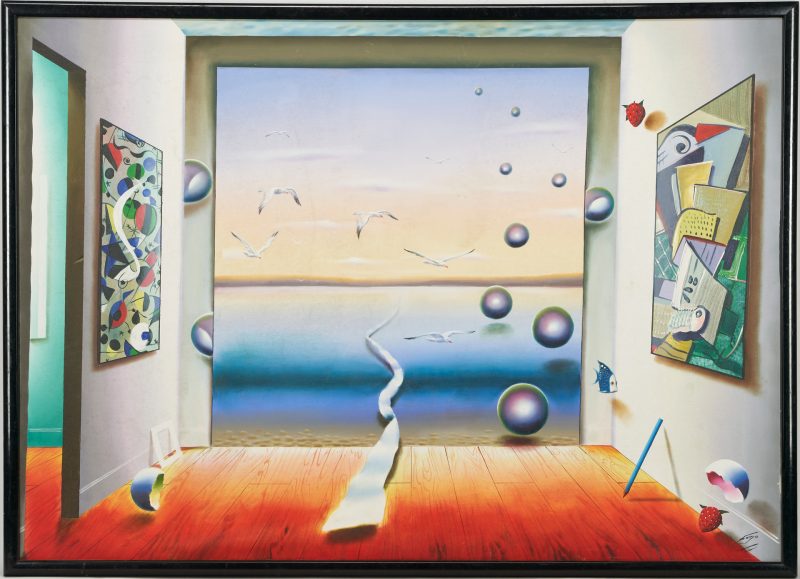 Lot 588: Fernando Oliveira "Ferjo" Large Surrealist Painting