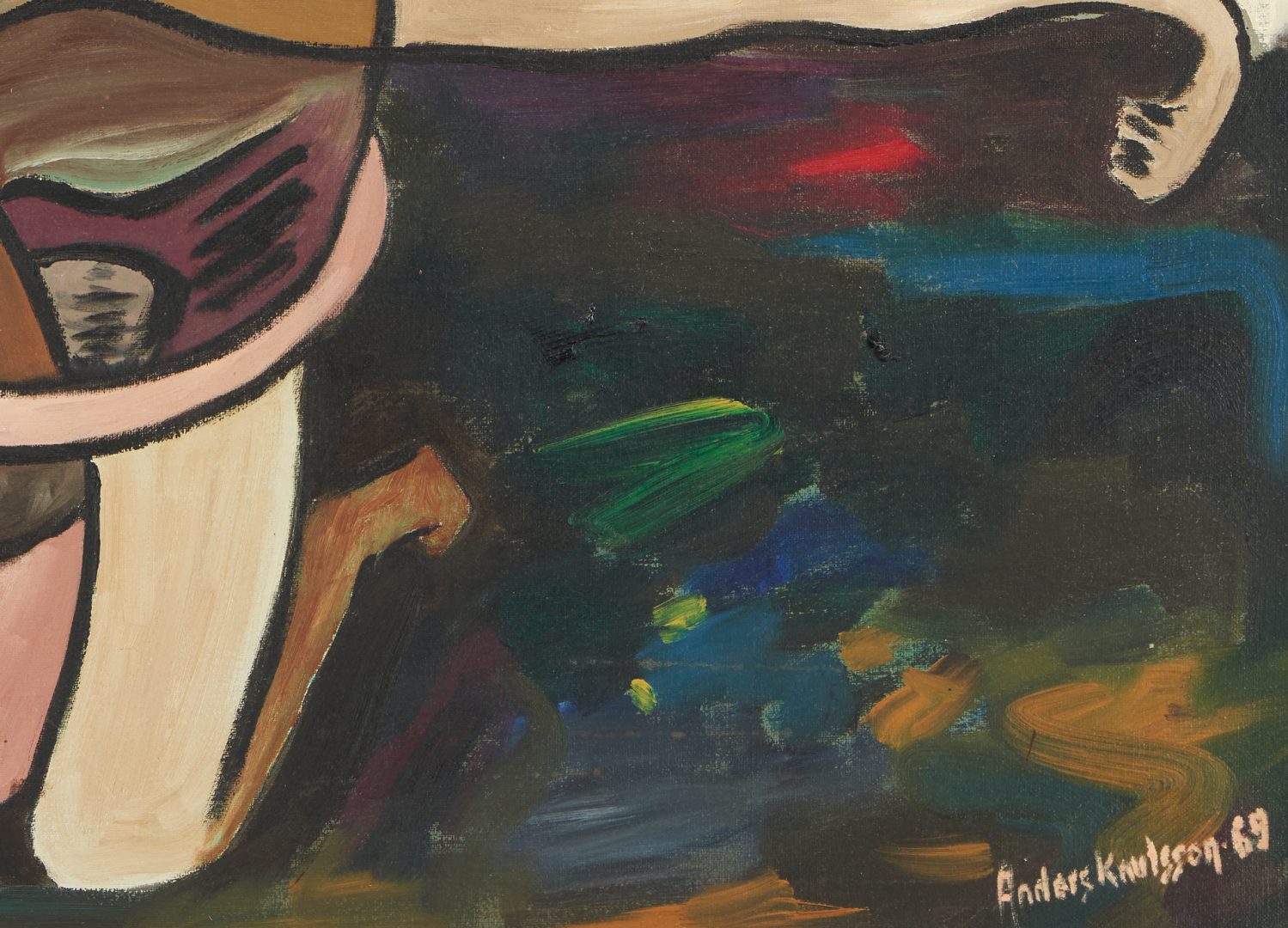 Lot 589: Exhibited 1969 Anders Knutsson Oil Abstract Painting, He Died For Mankind