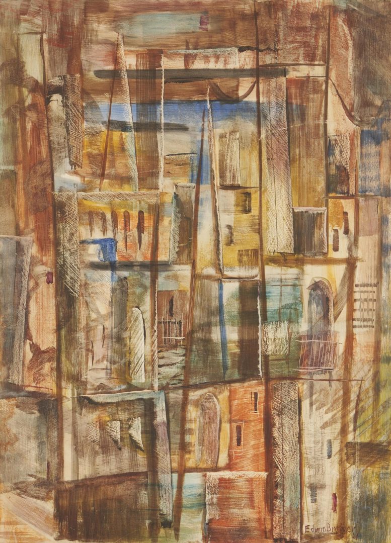 Lot 599: Edwin Cook Brewer O/C Painting, Expressionist City View