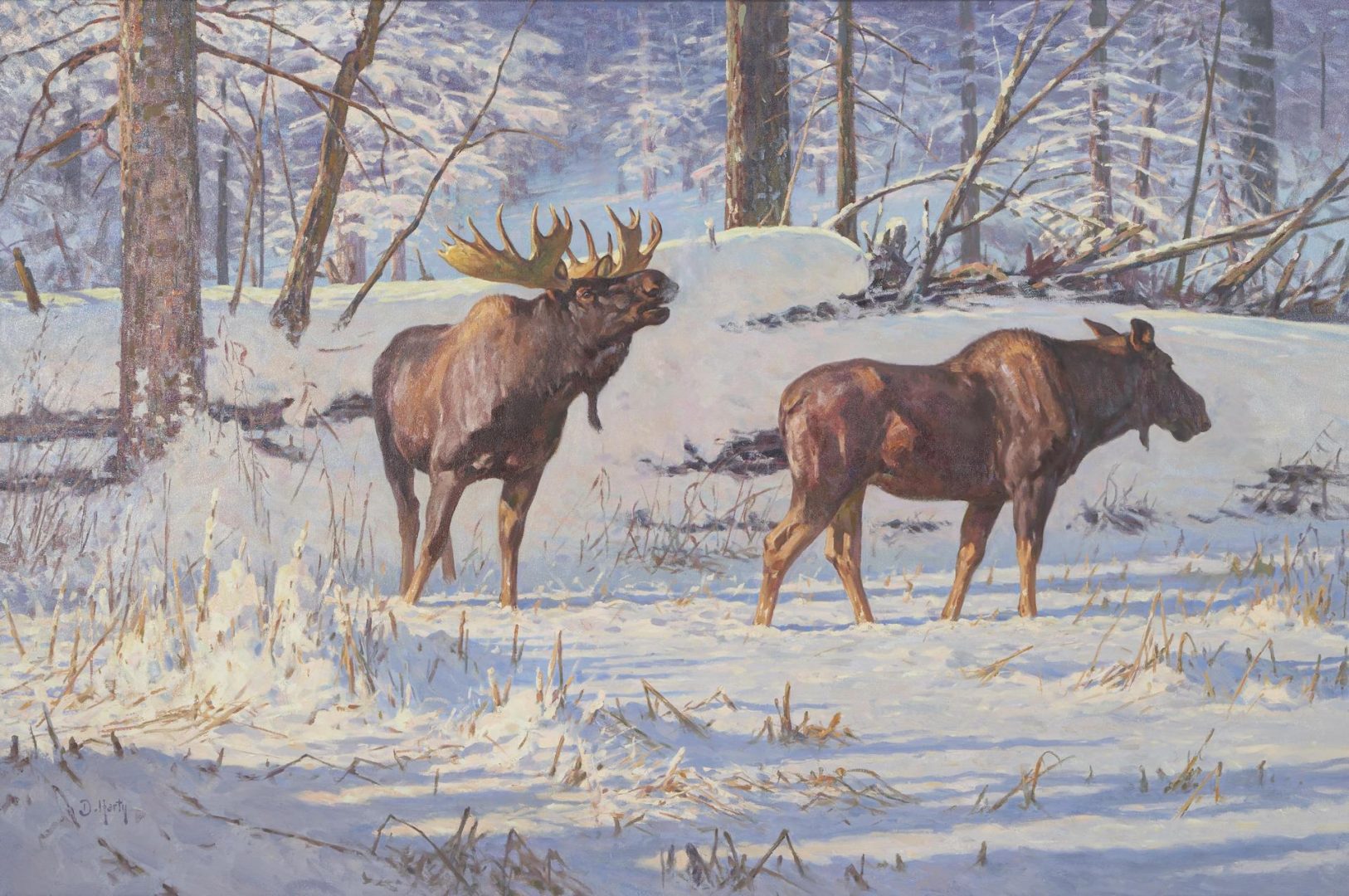 Lot 604: Large Dwayne Harty Oil on Canvas Wildlife Painting