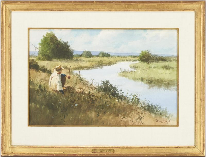 Lot 606: Brett James Smith W/C Painting, Lunch by the River