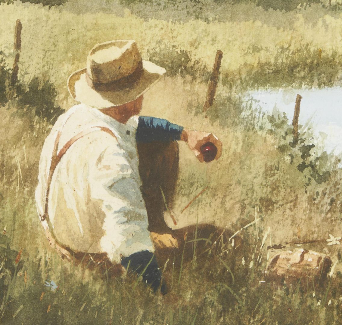 Lot 606: Brett James Smith W/C Painting, Lunch by the River
