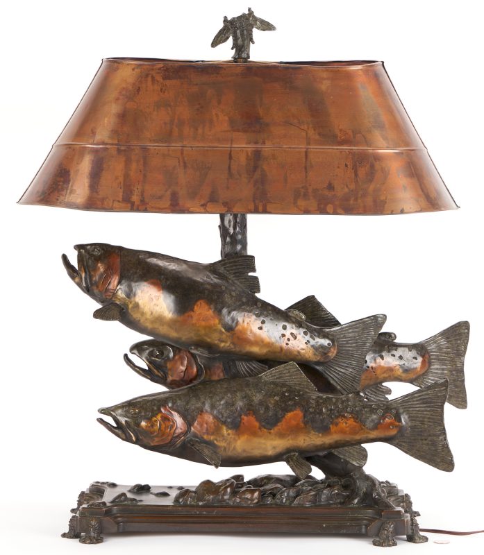 Lot 607: George Northup Bronze Lamp, Green Drake Day