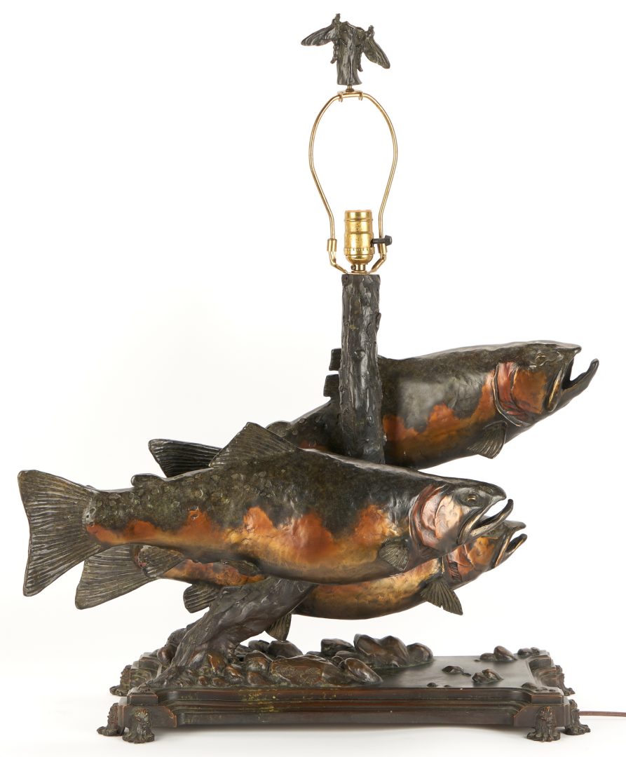 Lot 607: George Northup Bronze Lamp, Green Drake Day